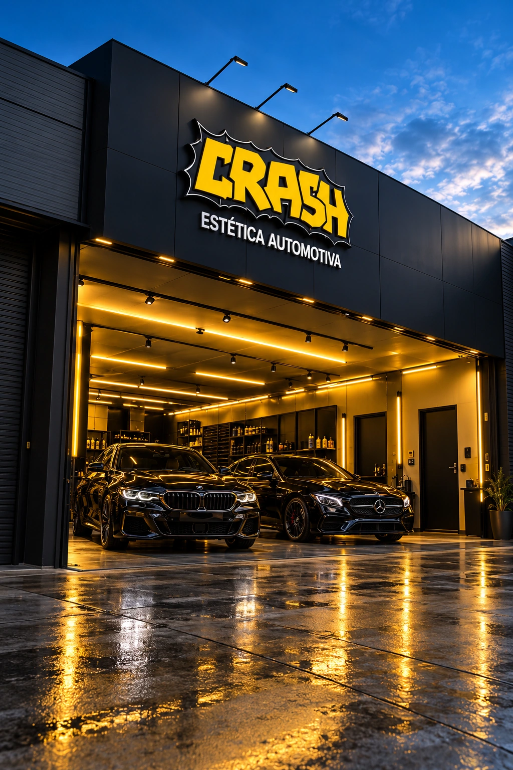 Fachada ilustrativa de estética automotiva, gerada a partir da referência